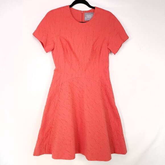 Lela Rose Jacquard Shift Dress Fit And Flare Size 10 Orange Autumn Floral - Picture 1 of 13
